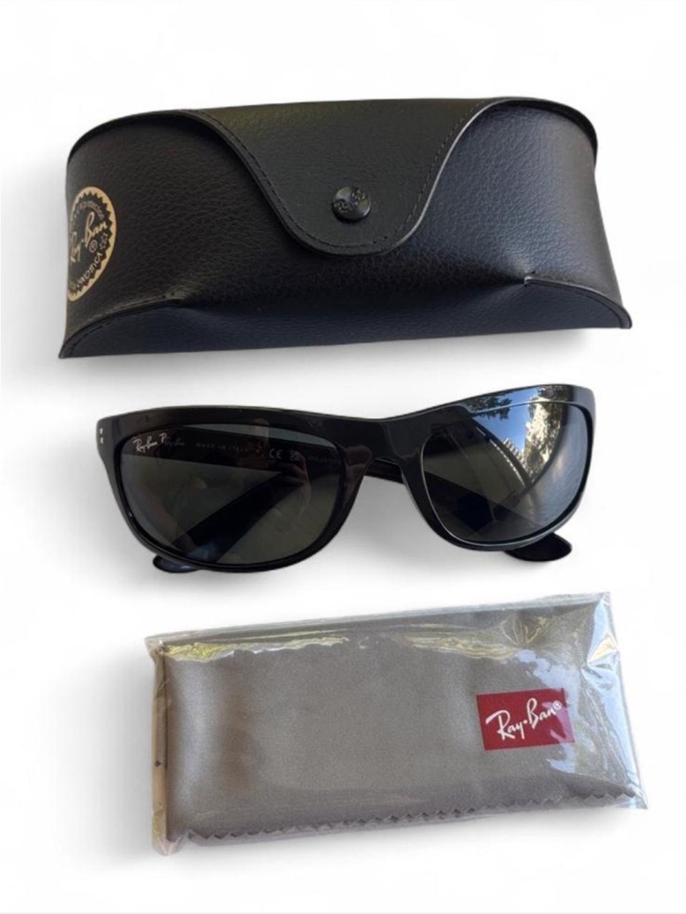 Ray Ban BALORAMA Polarized Polished Black Sunglasses (Like New)